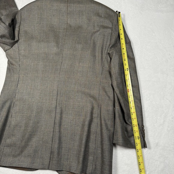Jos A Bank Sport Coat Mens 42L Brown Gray Plaid Silk Wool Blazer Jacket Classic - Picture 10 of 13